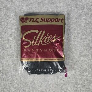 Vintage Silkies Pantyhose Womens Size Q Queen Black TLC Support Control Top 90s
